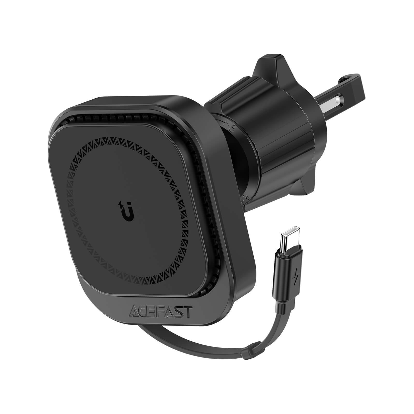 Acefast Magnetic 15W Wireless Car Charging Holder With Retractable Type-C Cable D32