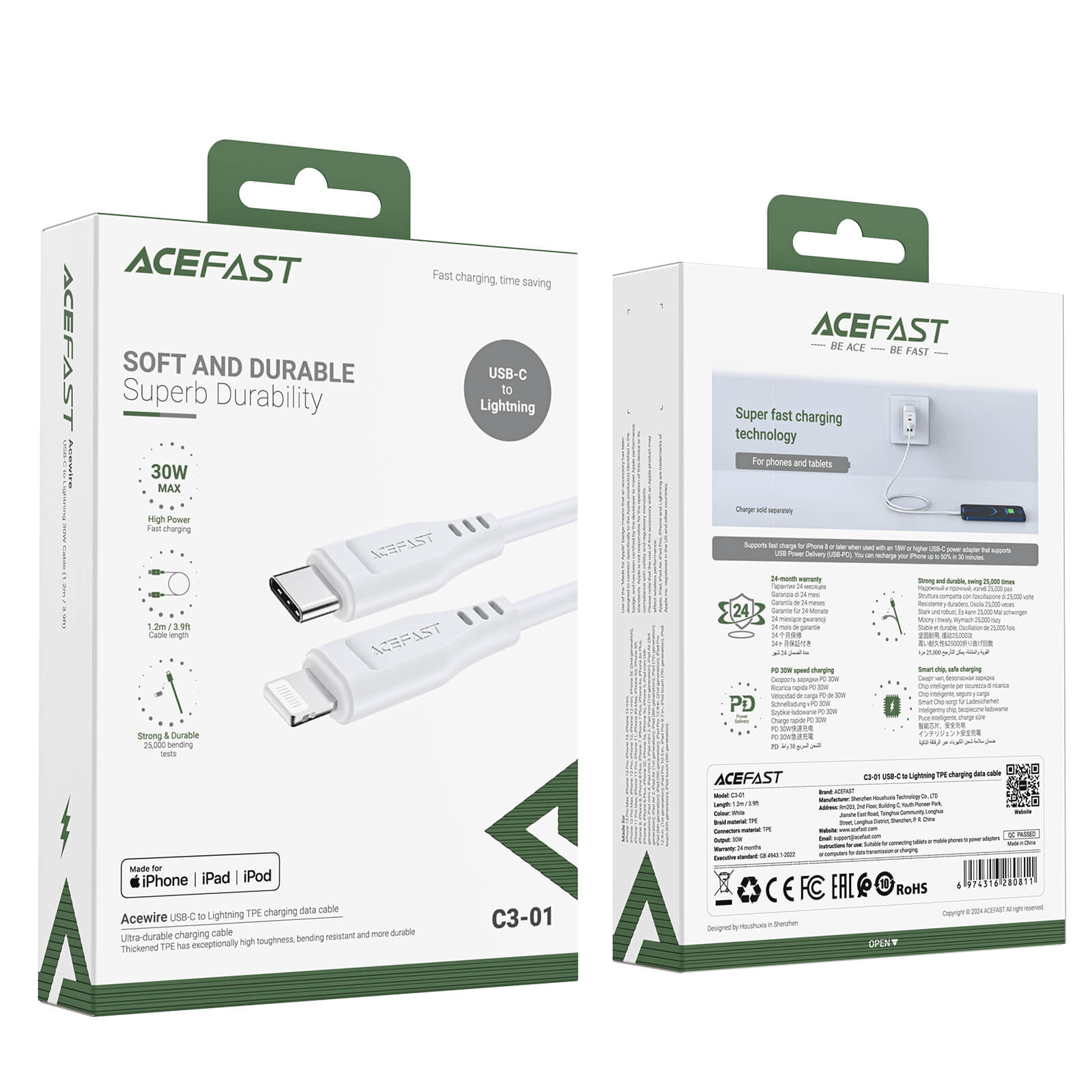 Acefast Type-C to Lightning Fast Charging Cable PD 30W 1.2m