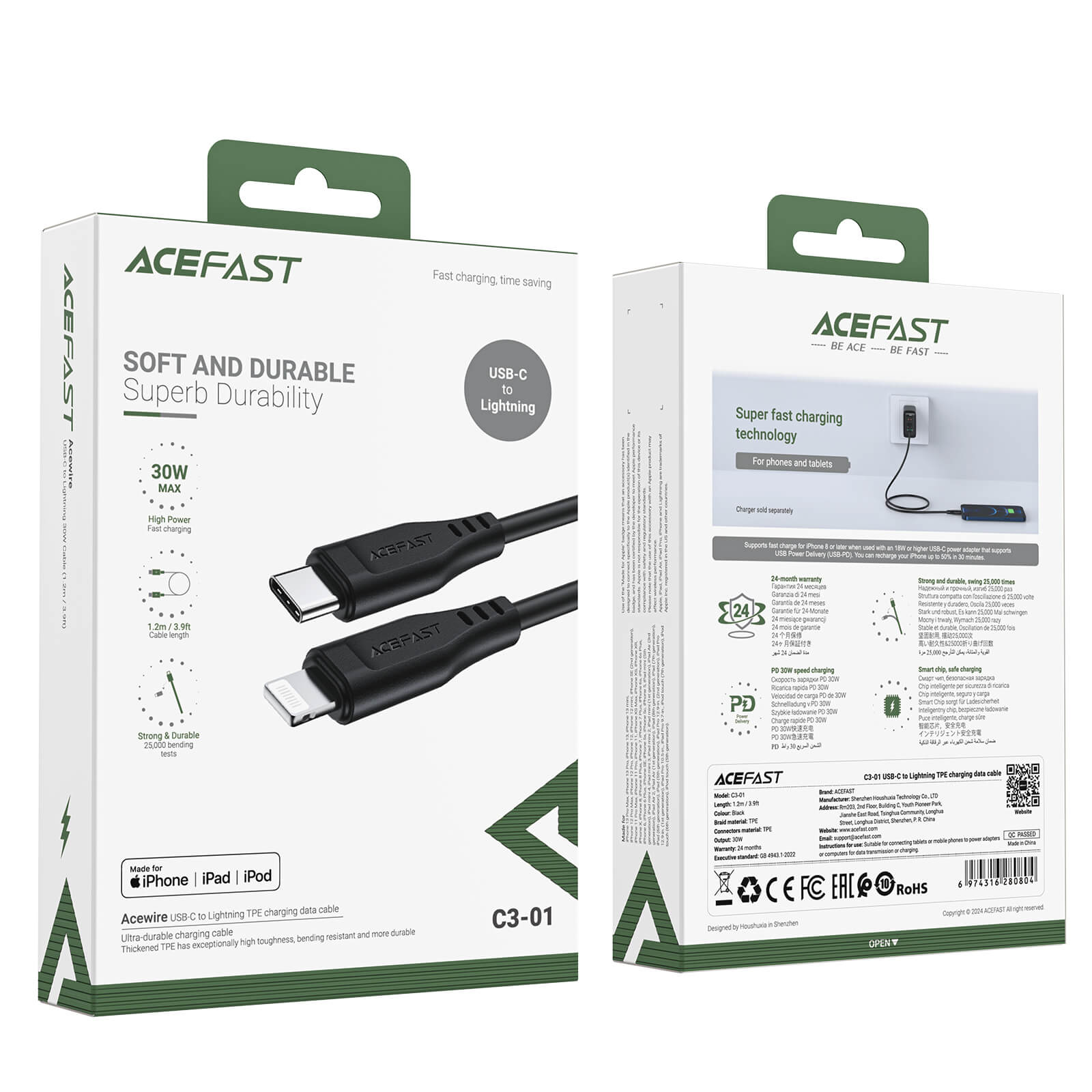 Acefast Type-C to Lightning Fast Charging Cable PD 30W 1.2m