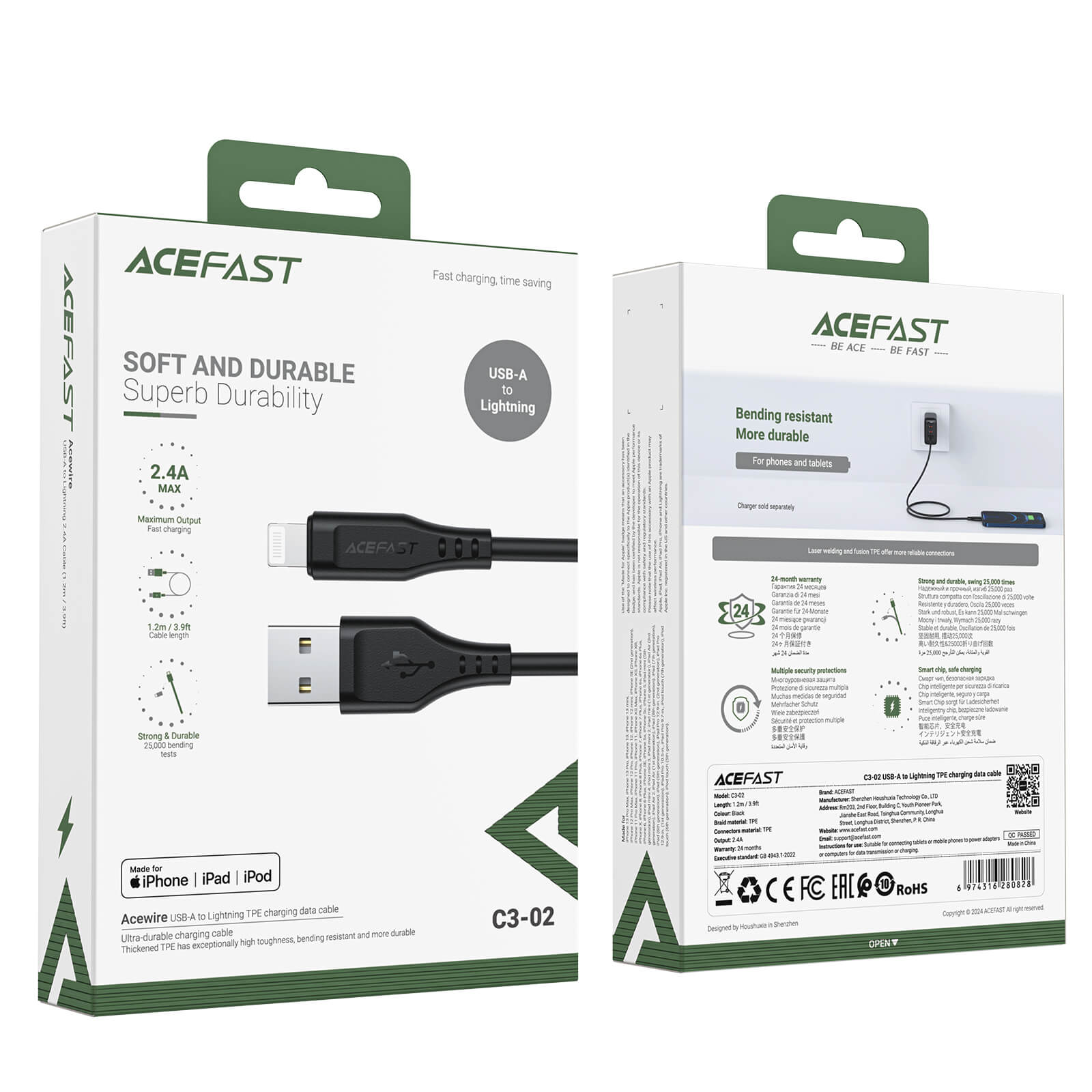 Acefast USB to Lightning Fast Charging Cable 2.4A 1.2m