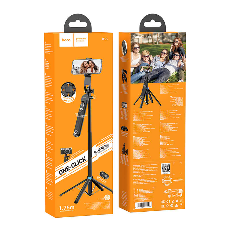 hoco 2-in-1 Selfie Stick Tripod with Max Height 1.75m & Bluetooth Remote K22