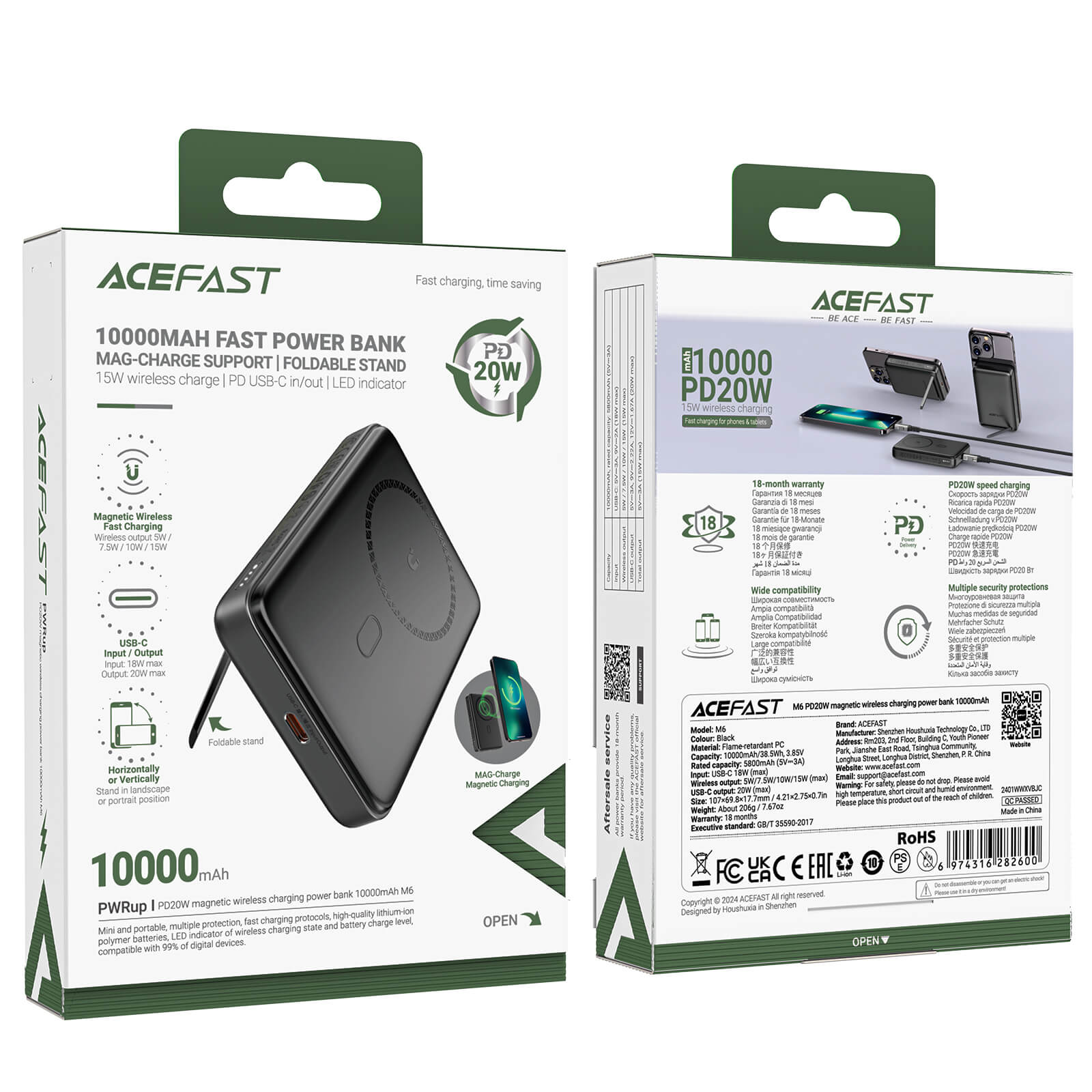 Acefast PD 20W 10000mAh Fast Charging Power Bank With Foldable Stand M6