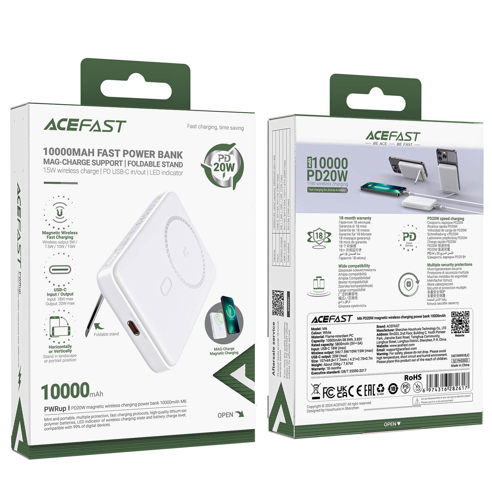 Acefast PD 20W 10000mAh Fast Charging Power Bank With Foldable Stand M6