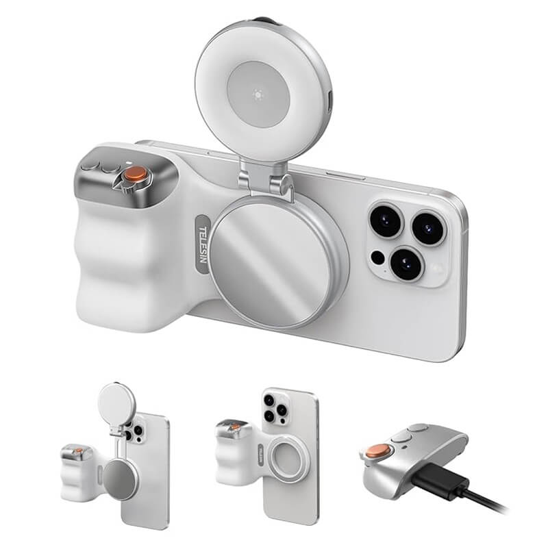 Telesin Fun Shot Magnetic Phone Camera Grip + C03 Magnetic Selfie Light