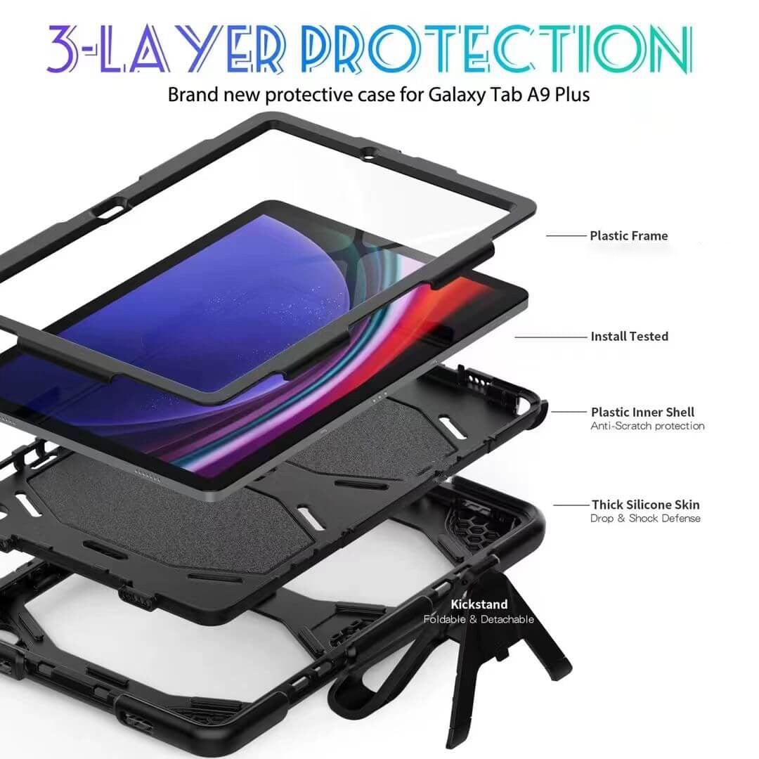 Samsung Galaxy Tab A9+ Three Layer Adjustable Multiple Angle Kickstand Case