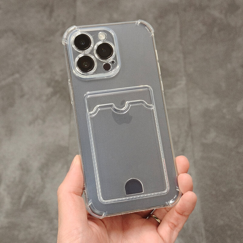 iPhone 13 Pro Crystal-Clear Minimalist Wallet Phone Case with Card Holder