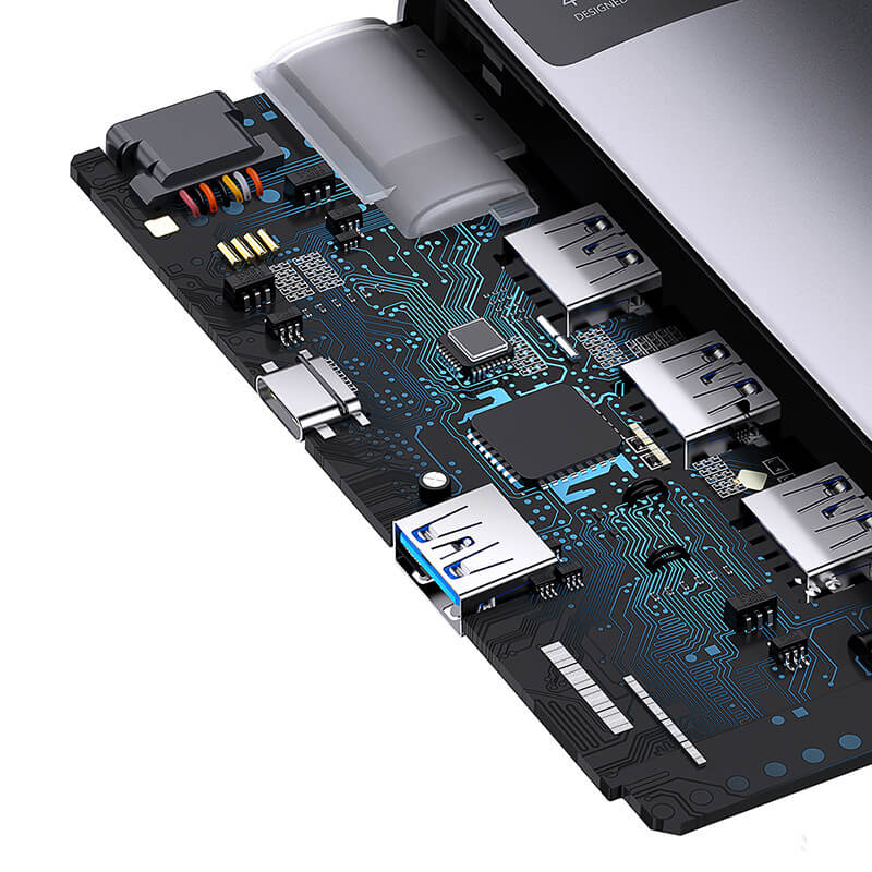 Baseus 4-in-1 Type-C HUB Docking Station Gray（Type-C to USB3.0*3+RJ45*1）