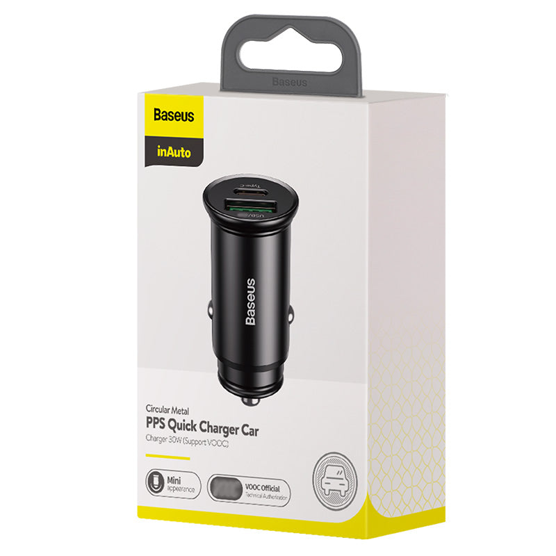 Baseus Circular Metal PPS Quick Charger Car Charger 30W(Support VOOC)