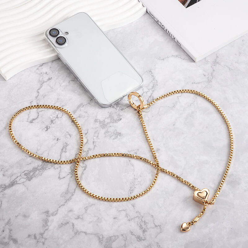 Gold Heart Charm Adjustable Phone Lanyard Neck Strap 60cm