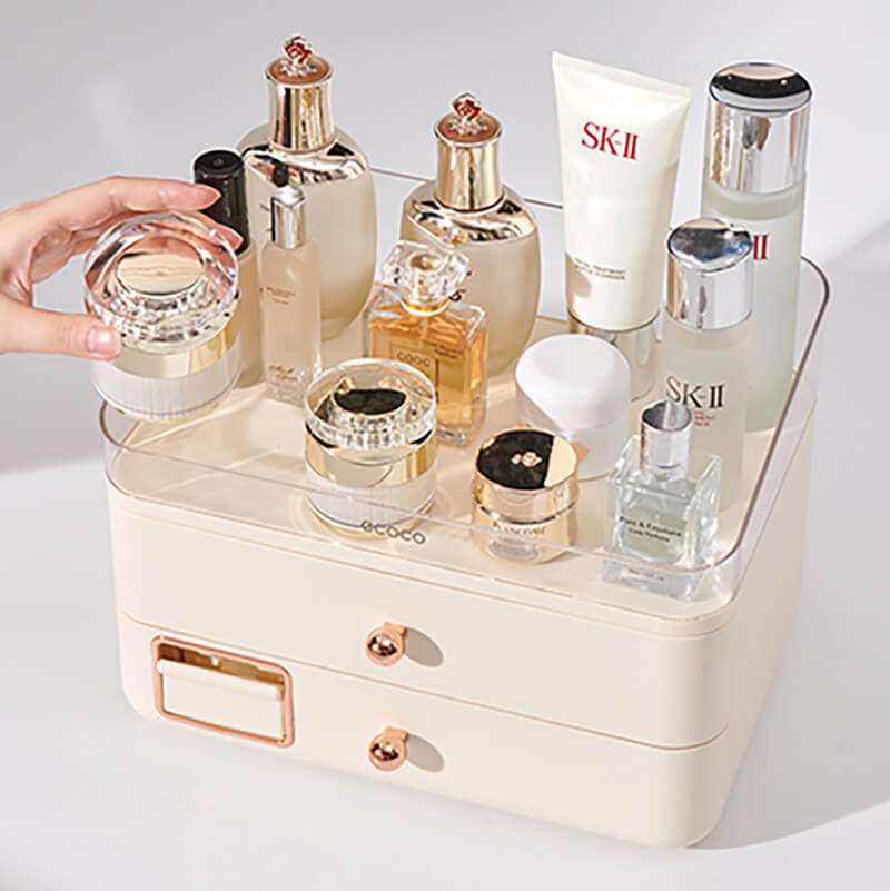 Mobie Double Layer Makeup Organizer with Cotton Pad Storage Dispenser E2371