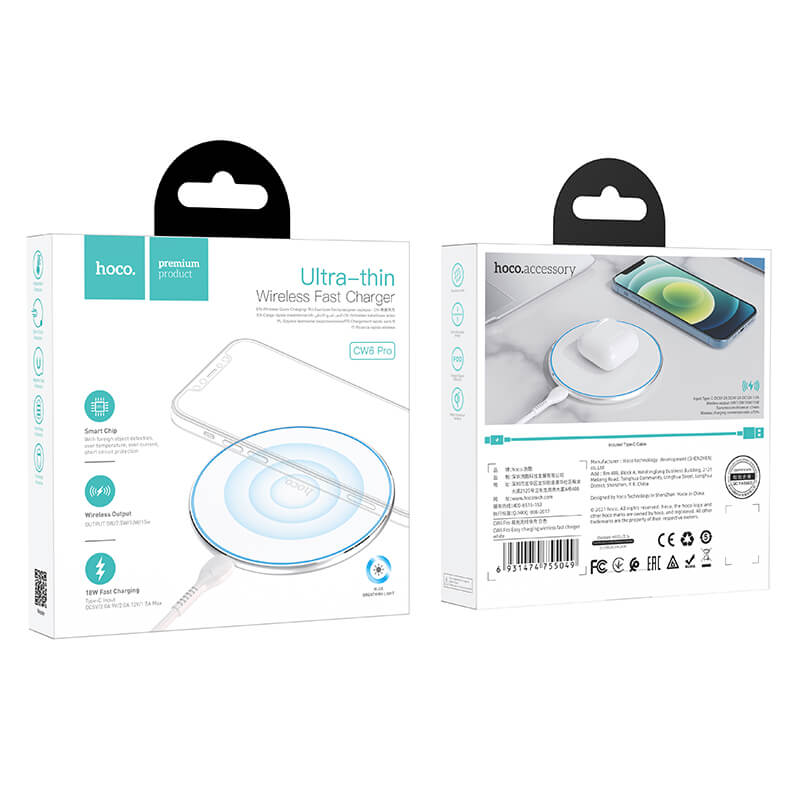 hoco 15W Ultra-Slim Wireless Fast Charger with LED Light CW6 Pro