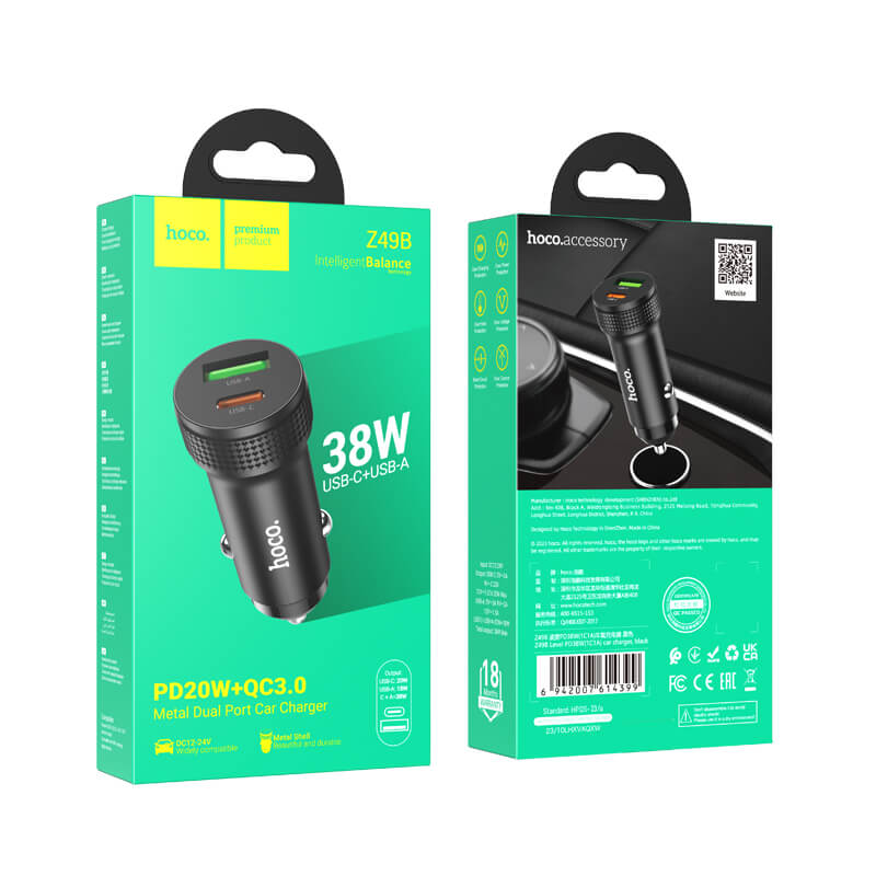hoco. 38W Dual-Port Fast Car Charger with Aluminum Housing Z49B