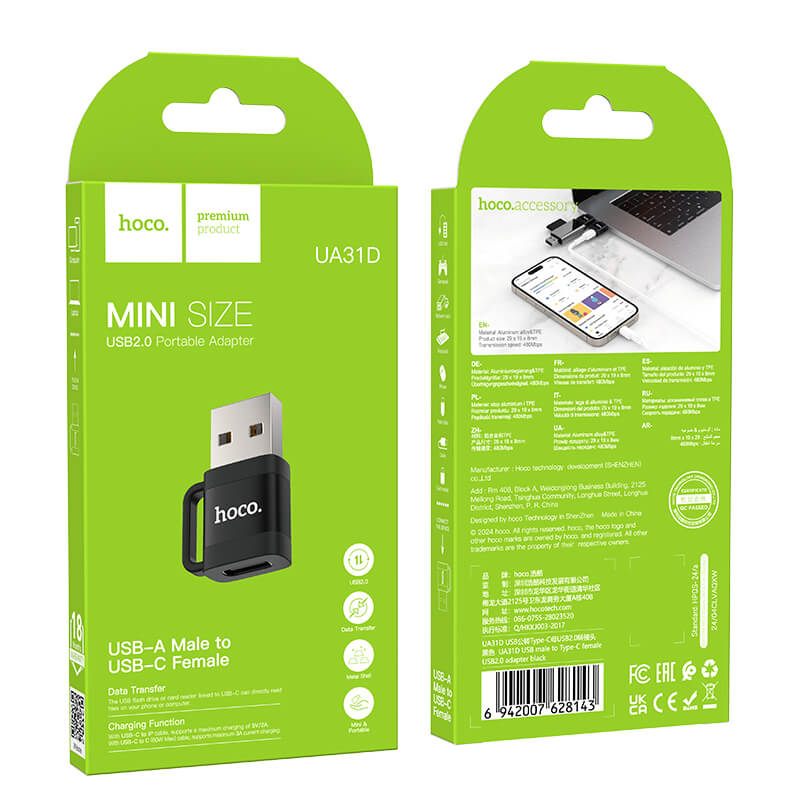 hoco USB-A to USB Type-C Universal Compatibility Data & Charging Adapter UA31D