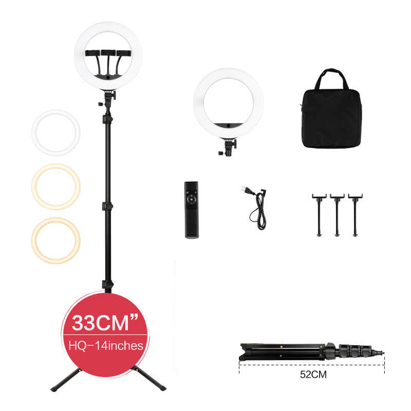 HQ 14 inch(33cm) LED Soft Ring Light with 1.9M Tripod Stand & 3 Phone Holders