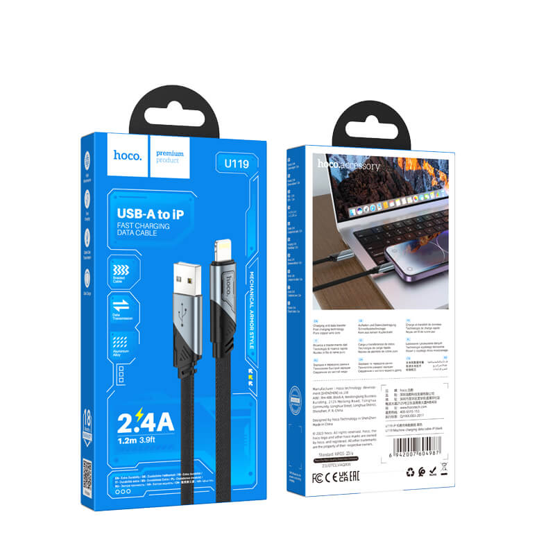 hoco Braided Lighting to USB-A 2.4A Charging Data Cable 1.2m U119