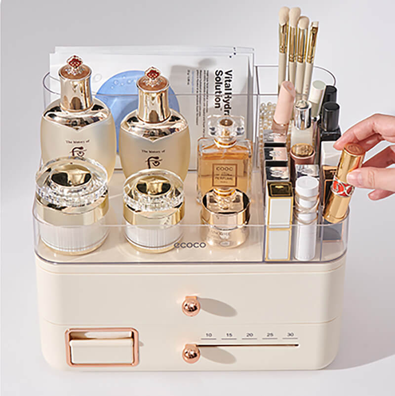 Mobie Smart Timer Double Layer Makeup Organizer with Cotton Pad Storage Dispenser E2372