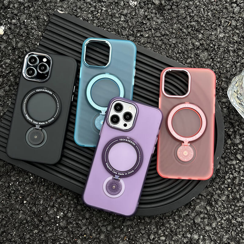iPhone 15Plus Ring Holder Series Frosted Translucent Phone Case with 360 Magsafe