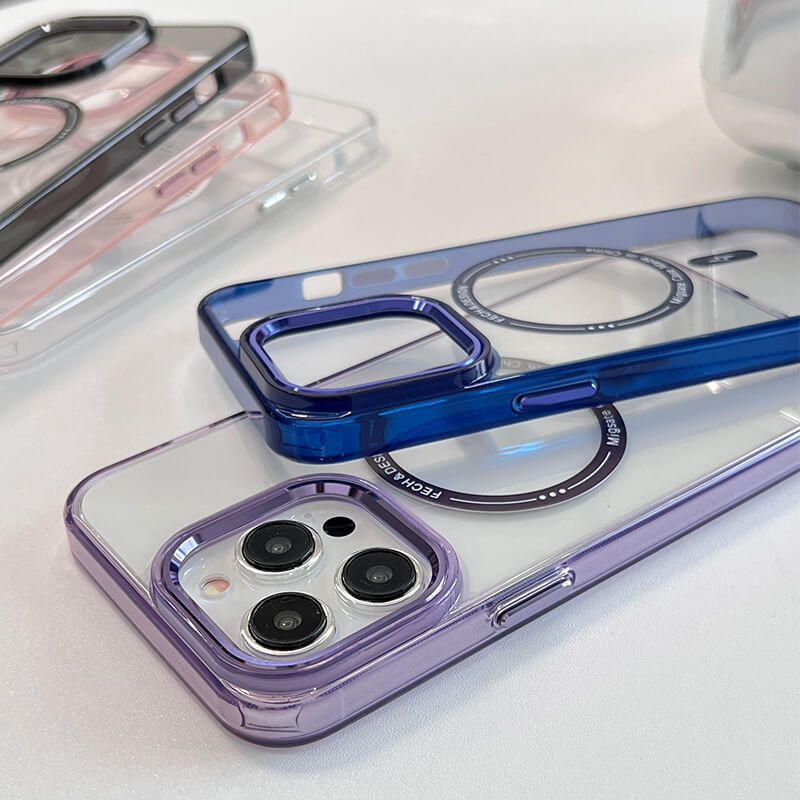 Suitable for iPhone Models Colorful Frame Transparent Magsafe Phone Case