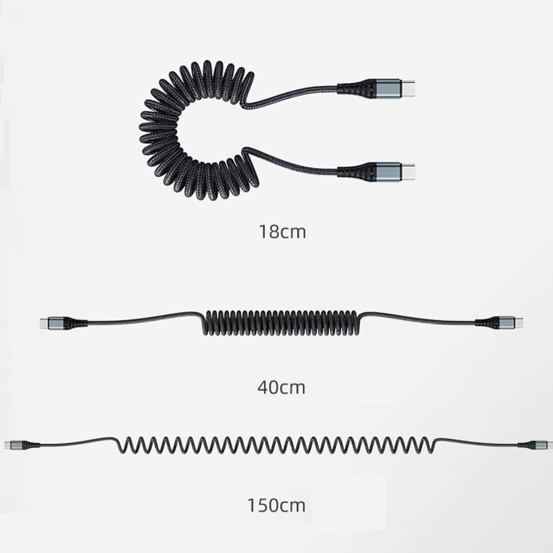 New Arrivals Rock Type-C to Type-C Spring Design Braided Fast Charging Cable 150cm PD 60W