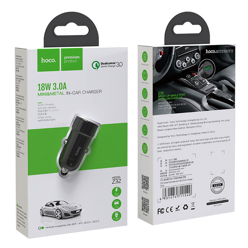 hoco Single Port QC 3.0 Car Charger 18W Z32