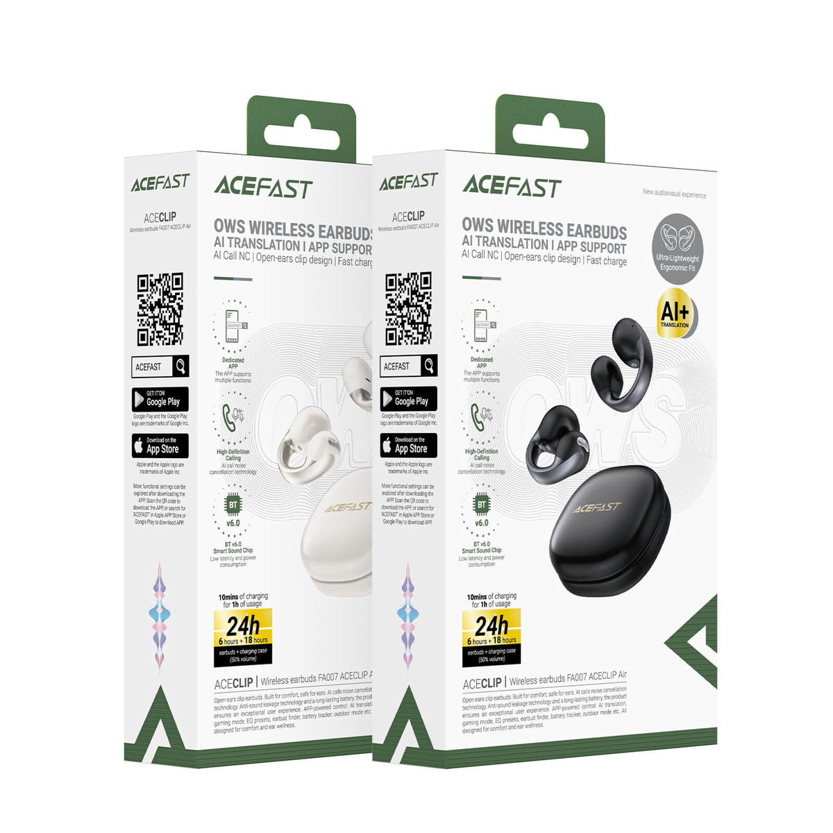 Acefast 6H Playtime IPX4 Bluetooth 6.0 Open Ear Earbuds with App Control FA007