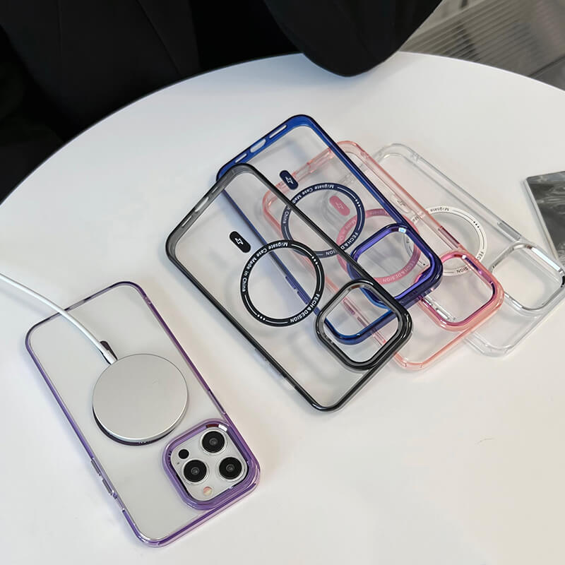Suitable for iPhone Models Colorful Frame Transparent Magsafe Phone Case