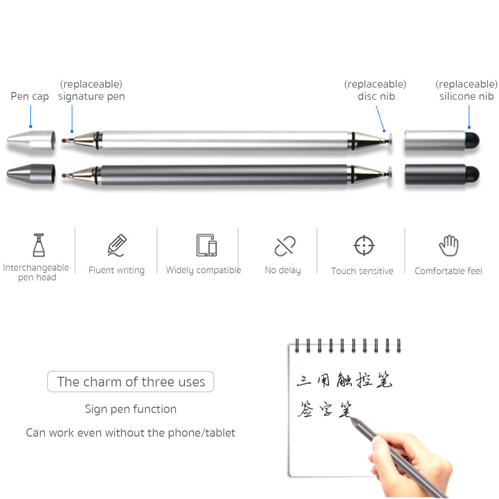 Coteci Three in One Capacitive Stylus Pen Compatible with All Touch Screens 62001