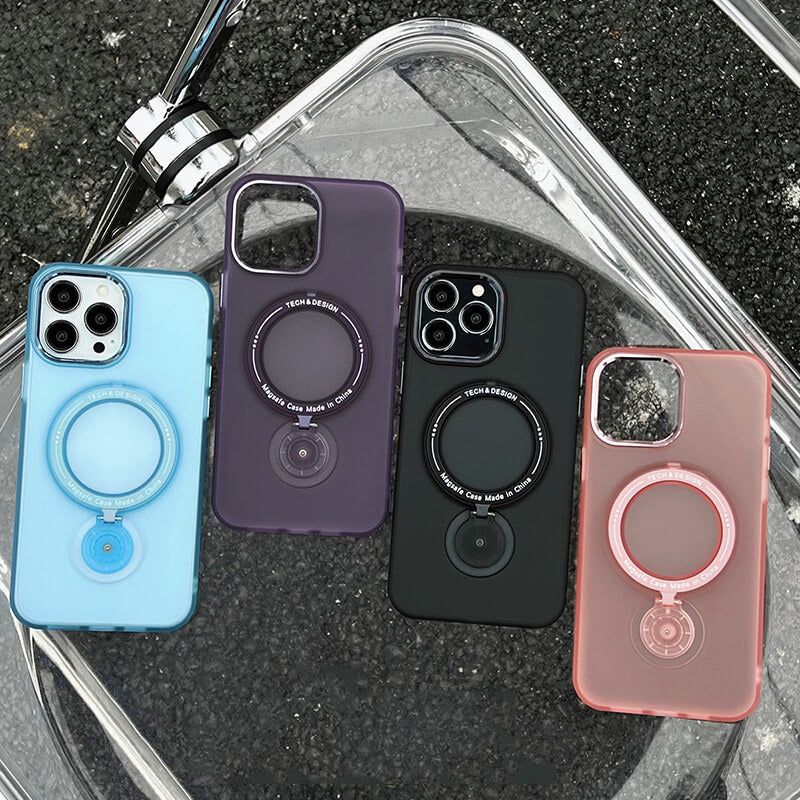 iPhone 14 Ring Holder Series Frosted Translucent Phone Case with 360 Magsafe