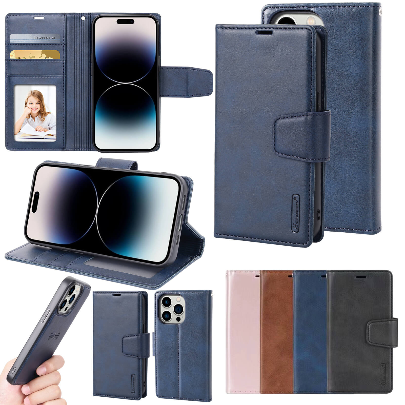 iPhone 14 Pro Hanman Miro Leather 2-in-1 Wallet Case with Magnetic Back