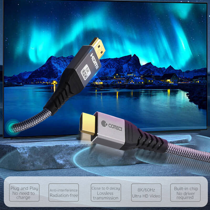 Mobie 8K Dual HDMI High-Definition Braided Wire Video Cable 2m