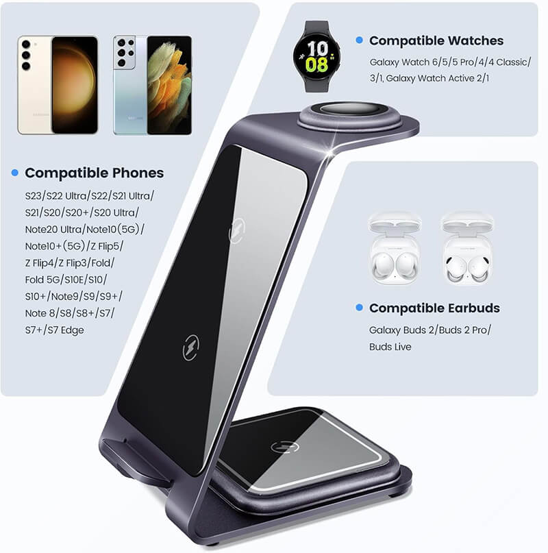 Desktop 3-in-1 Phone Samsung Watch Earbuds 15W Fast Wireless Charging Stand