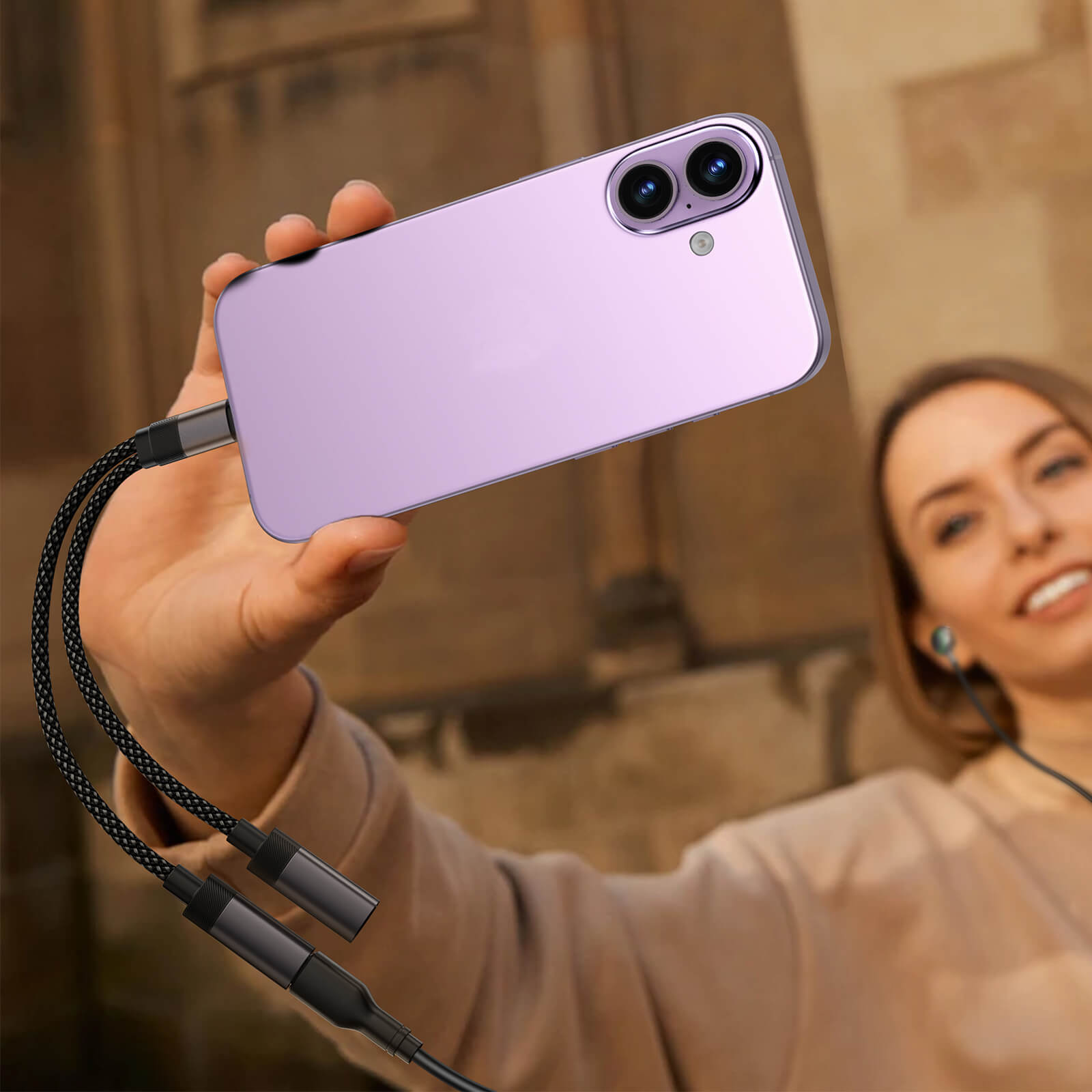 Acefast USB-C Dual Port Adapter for Simultaneous Charging and Earphone Use J14