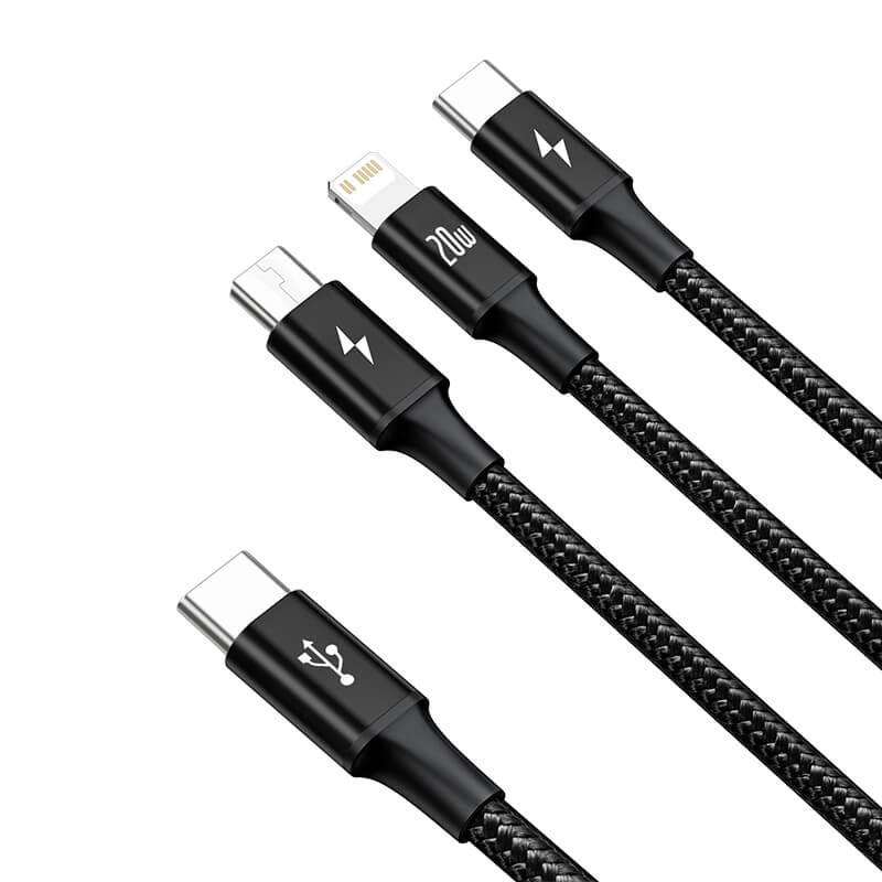 New Arrival Baseus Rapid Series 3-in-1 Fast Charging Data Cable Type-C to C+L+C PD 20W 1.5m