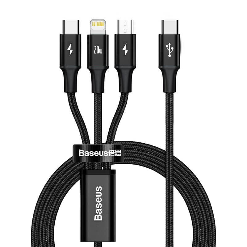 Baseus Rapid Series 3-in-1 Fast Charging Data Cable Type-C to C+L+C PD 20W 1.5m