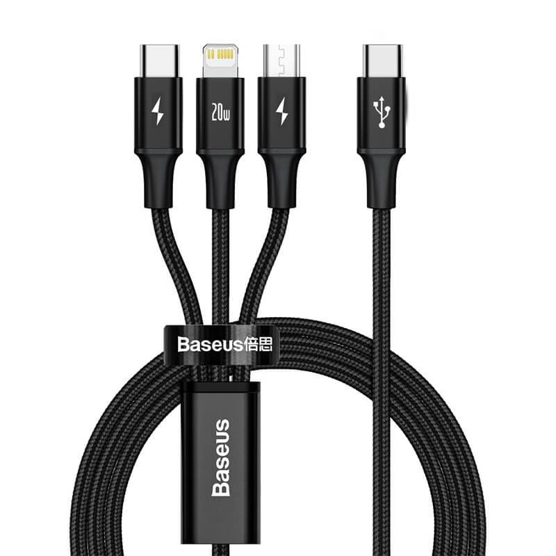 New Arrival Baseus Rapid Series 3-in-1 Fast Charging Data Cable Type-C to C+L+C PD 20W 1.5m