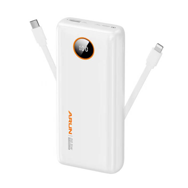 Arun 22.5W LED Power Bank with 2 Built-in Cables(USB-C and iOS) 20000mAh DY02