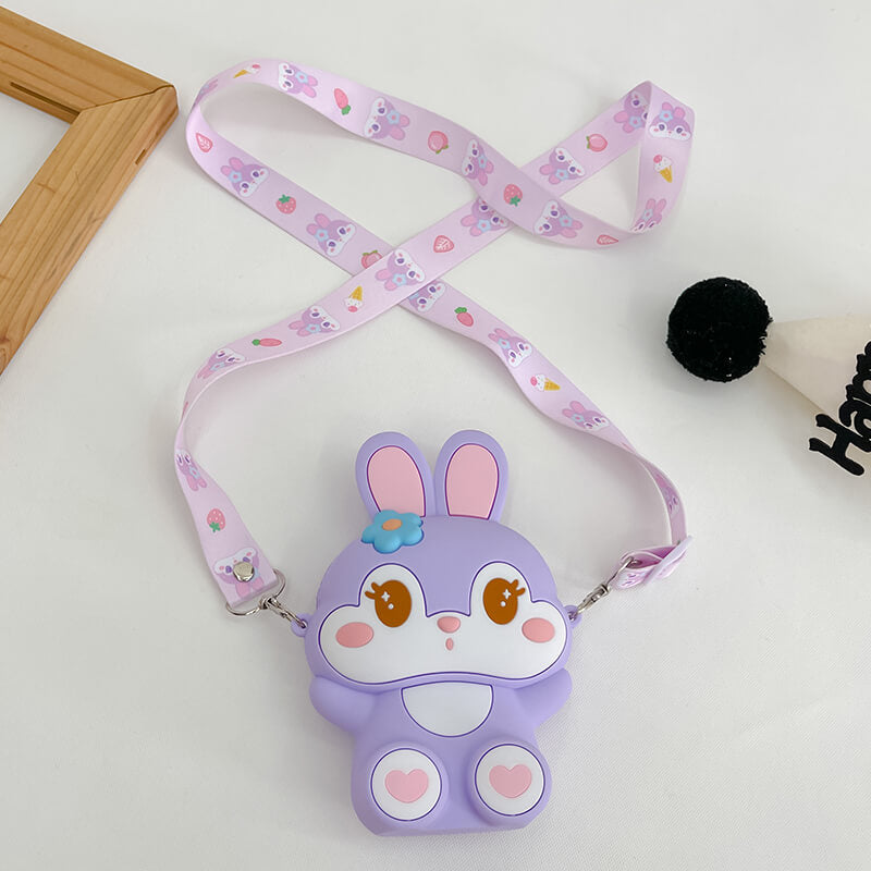 Purple Bunny Q Uncle Silicone Children's Crossbody Bags Phone Bag