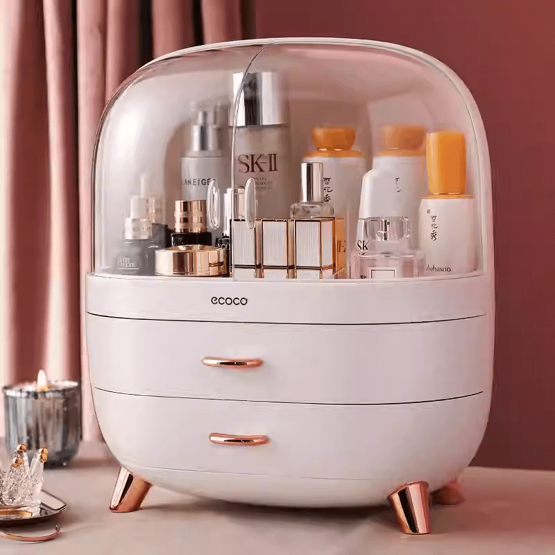 Mobie Large Capacity Makeup Organizer with Double Drawers Transparent Doors E2014