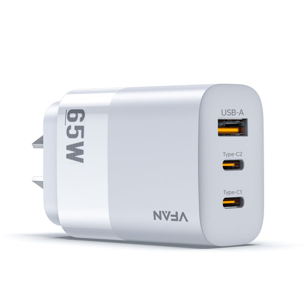 VIPFAN USB A+C PD 65W 3-in-1 GaN Ultra Fast Charger Plug AU7