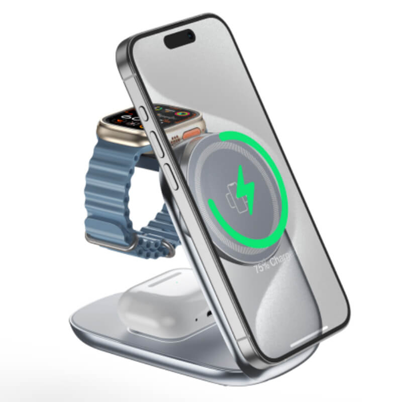 Mobie 3 in 1 Qi2 Foldable Magnetic Wireless Charger For Apple Watch W72