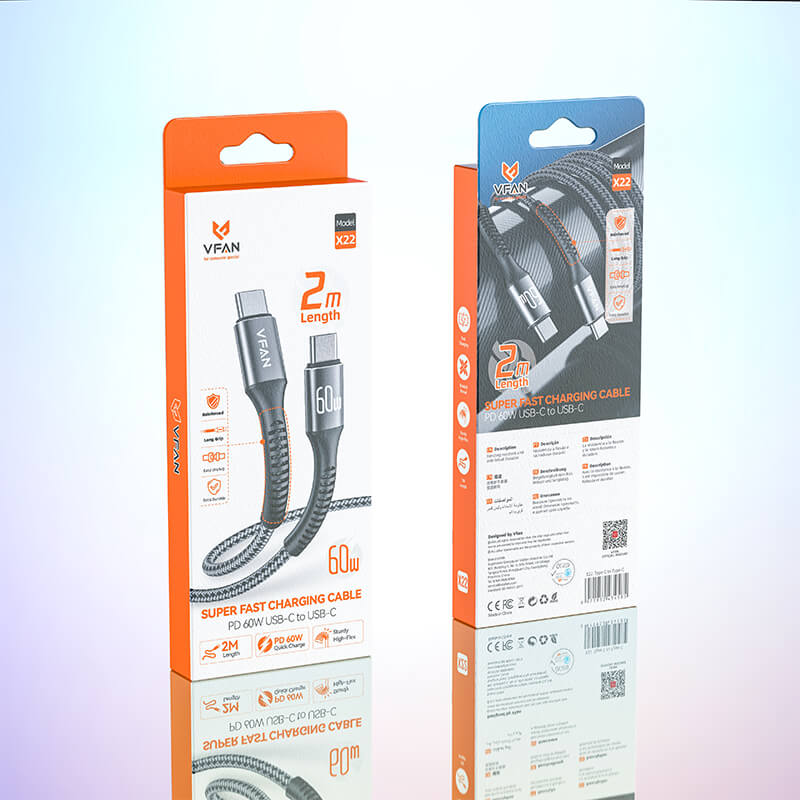 New Arrivals Mobie Fast Charging Cable with Reinforced Long Grip Type-C to Type-C 60W 2m X22