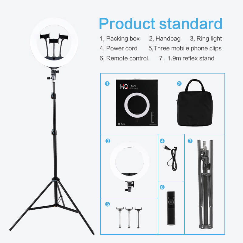 HQ 14 inch(33cm) LED Soft Ring Light with 1.9M Tripod Stand & 3 Phone Holders