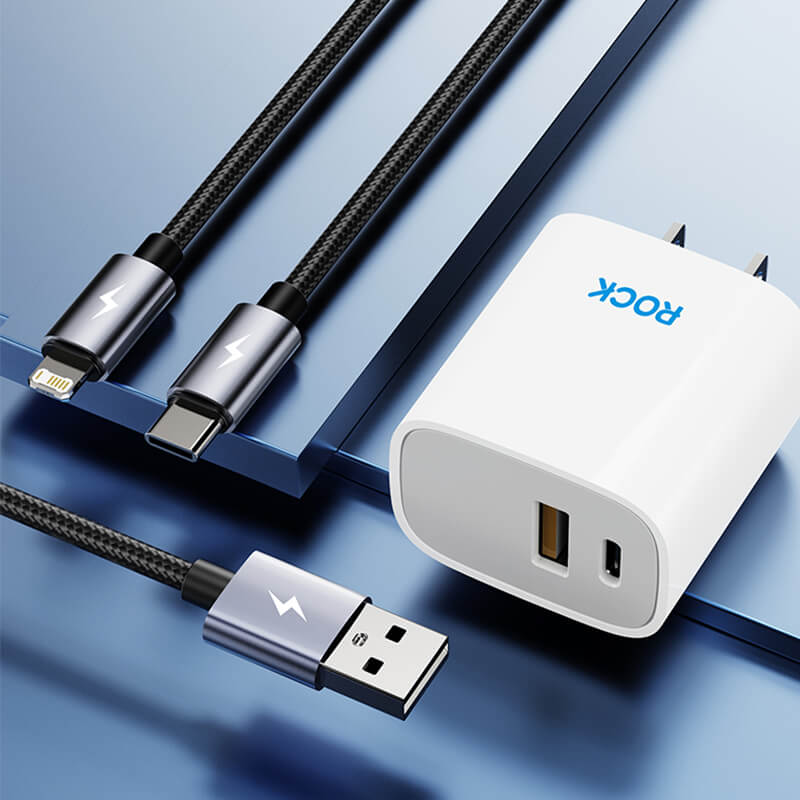 Rock 2-in-1 Charging Data Cable USB to Lightning + Type-C 2.4A 1.2m