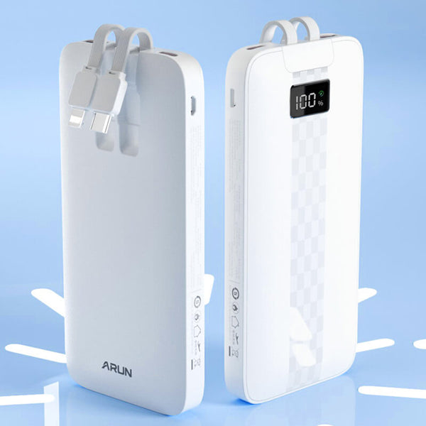 New Arrival Arun 22.5W Fast Power Bank with 2 Built-in Cables(USB-C and iOS) 10000mAh DX01