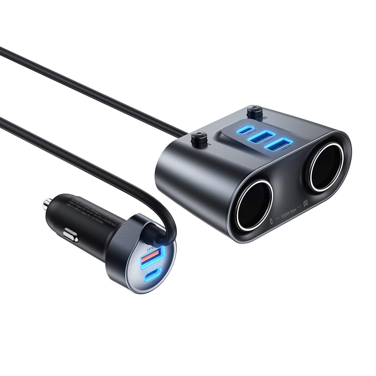 Acefast 152W 7 Port Dual Cigar Lighter Car Charger with Independent Switches B22