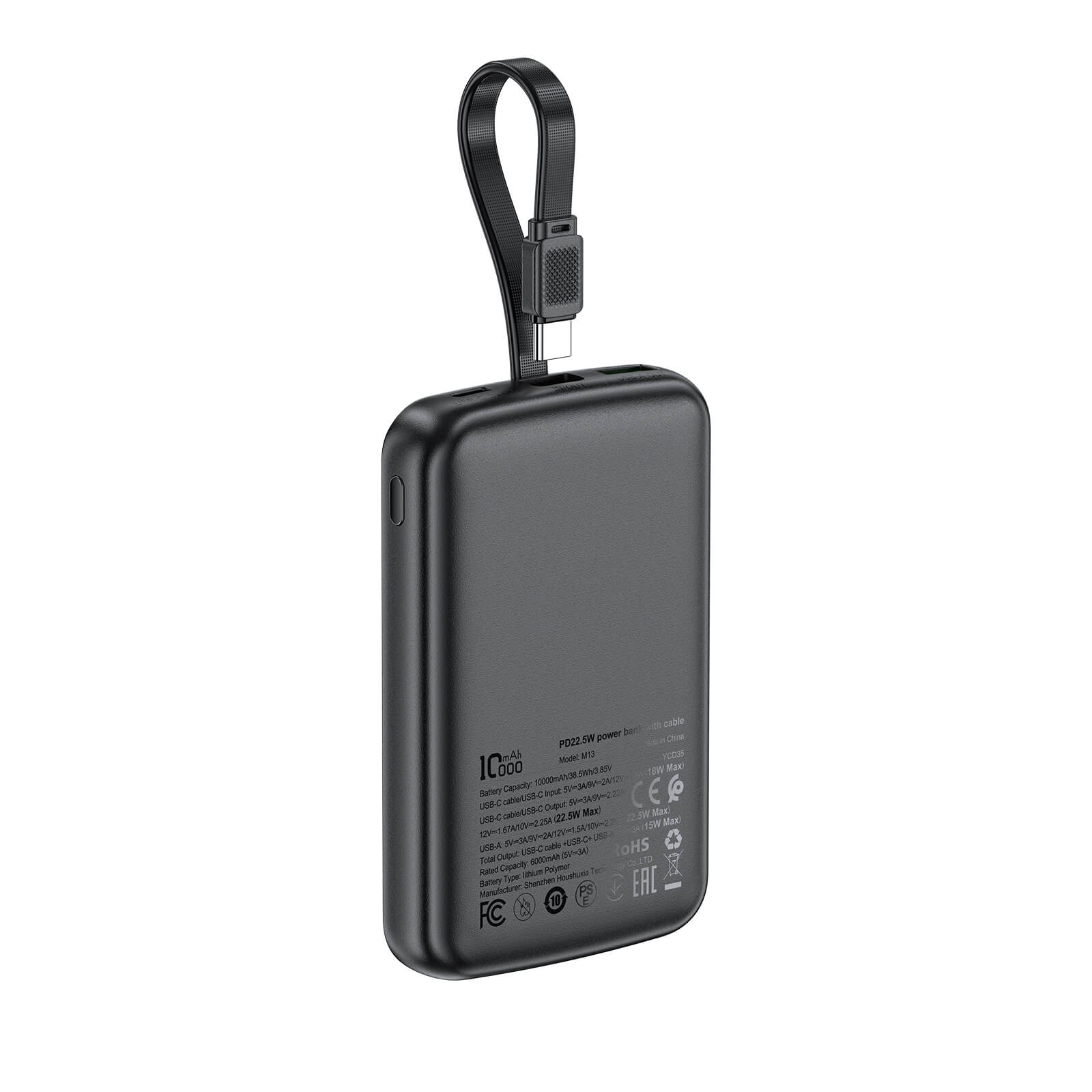 Acefast 10000mAh PD 22.5W Fast Charging Power Bank with Built-in Type-C Cable M13
