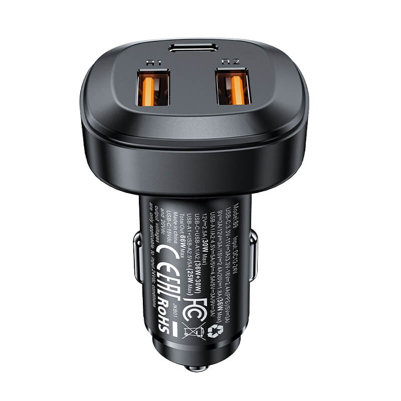 Acefast Multi-Port Fast Car Charger Type-C & USB-A 65W  (30W+35W)