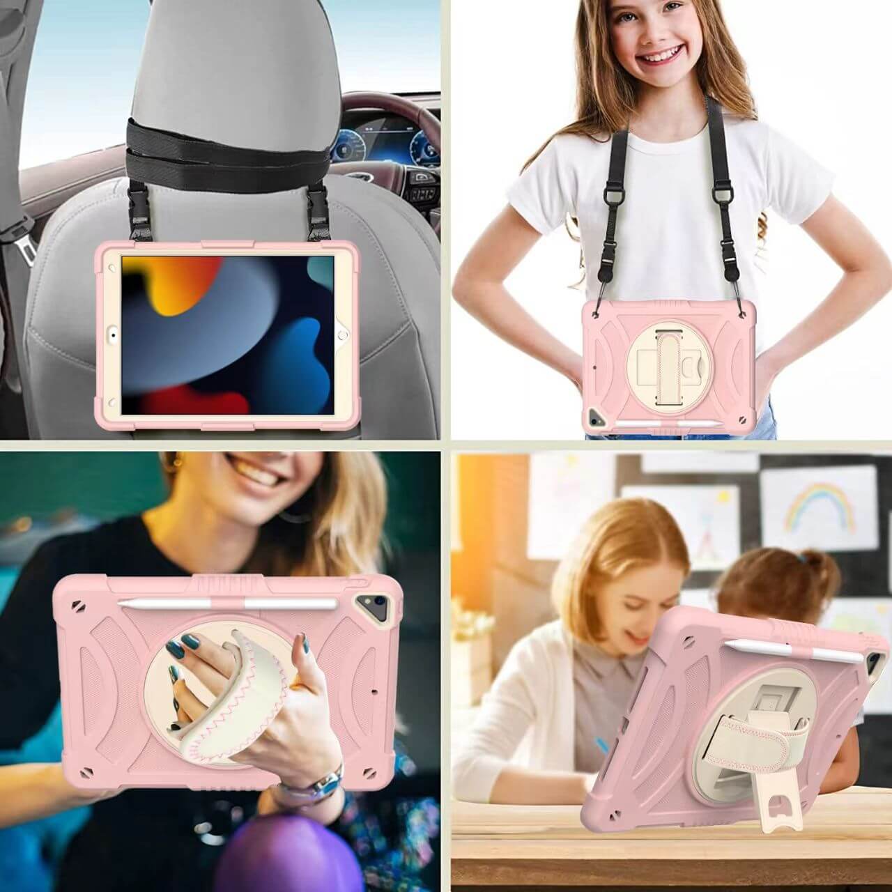iPad 9th 10.2 2021 Three Layer Protection 360° Rotatable Grip Case with Stand and Penslot