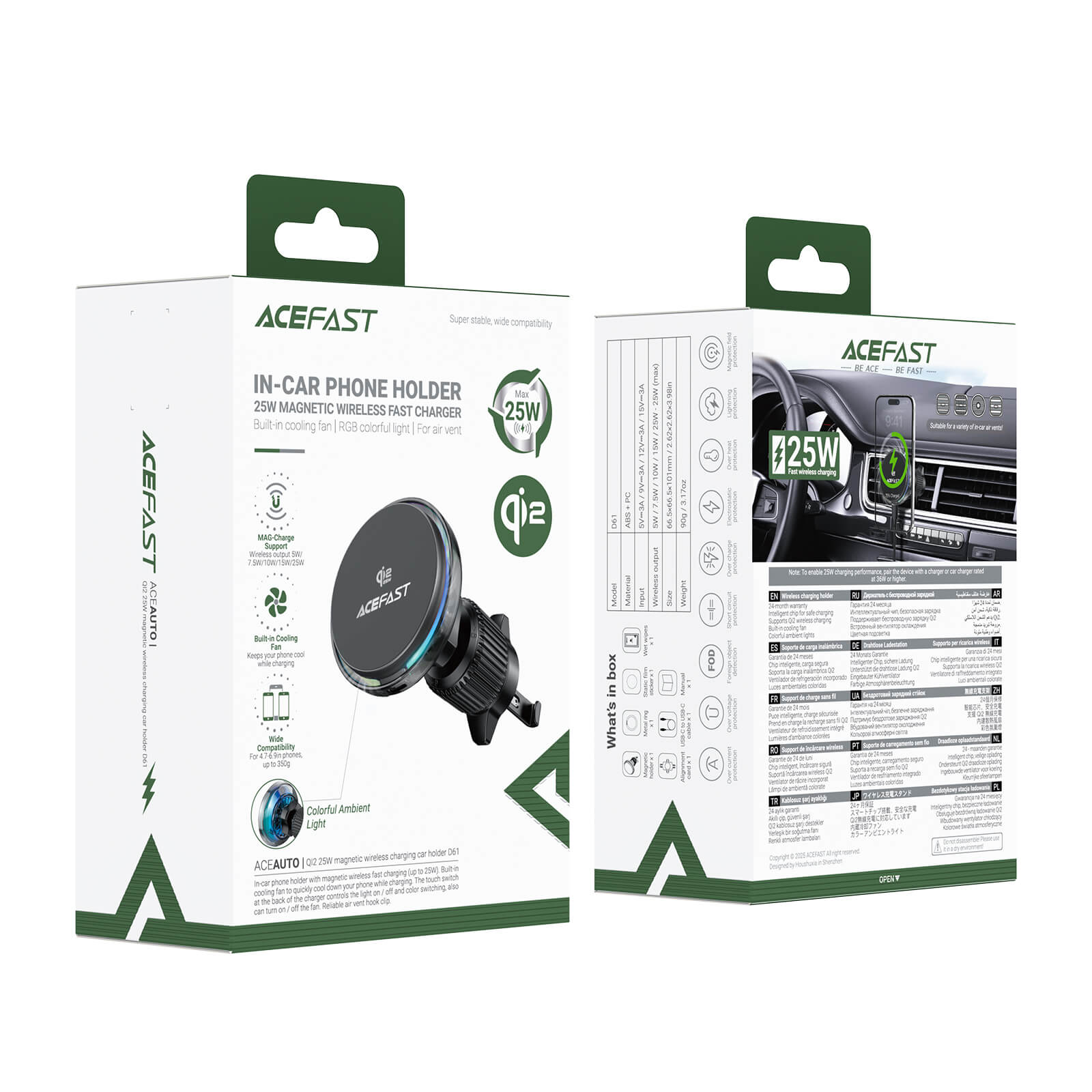 Acefast 25W Magnetic Wireless Car Mount Charger with Active Cooling D61