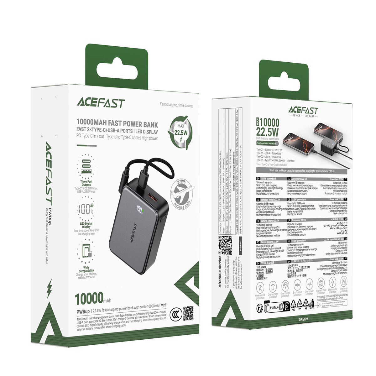 Acefast PD22.5W 10000mAh Battery Percentage Display Power Bank M28
